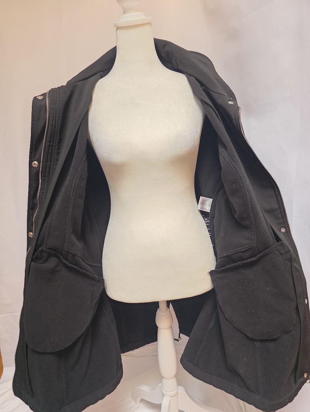 Guess Women's Black Softshell Fleece Lined Lace-Up Coat Jacket XL - Picture 5 of 9